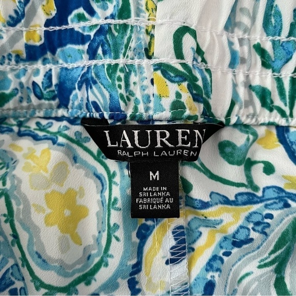 LAUREN RALPH LAUREN Medium Paisley Crepe Wide-Leg Pants Blue Multi yellow flowy - Picture 5 of 8